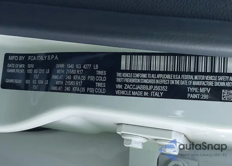 2018 Jeep Renegade Latitude Fwd from USA, damaged, VIN ZACCJABB9JPJ56352